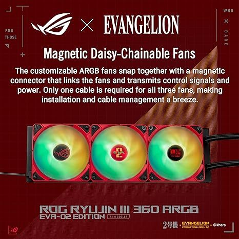 Alternative view of ASUS ROG Ryujin III 360 ARGB EVA-02 Edition, 3X 120mm ARGB Fans, OLCD Display