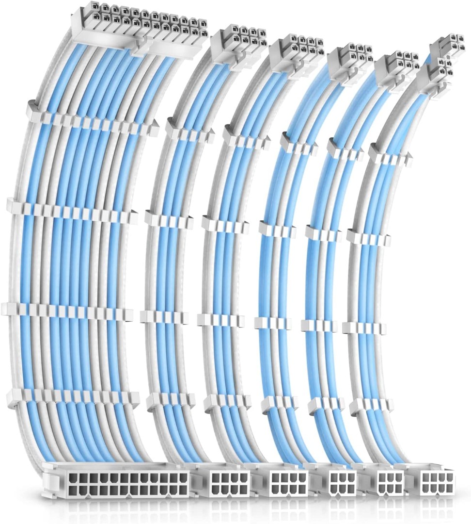 Antec PSU Cables, Sleeved Cable Extension Kit, White Connector, White Blue