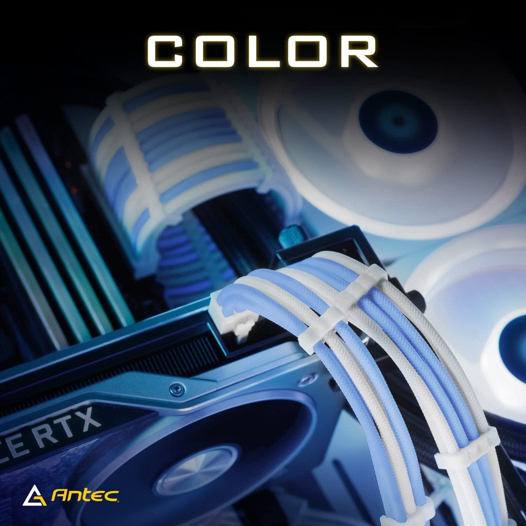 Alternative view of Antec PSU Cables, Sleeved Cable Extension Kit, White Connector, White Blue