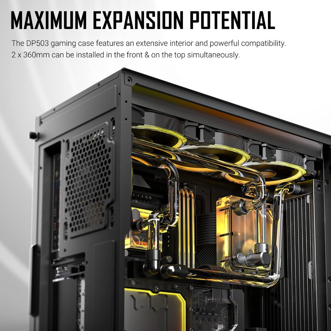 Alternative view of Antec DP503 ATX Mid Tower PC Case, Type-C Gen2, 3 x 120mm ARGB Fans with ARGB & PWM Controller, Up to 2 x 360mm Radiator, GPU Bracket, EATX Gaming PC Case, Black