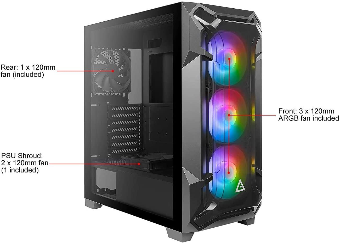 Alternative view of Antec Dark Fleet DF600 Flux & PSU 650W 80 Plus Bronze