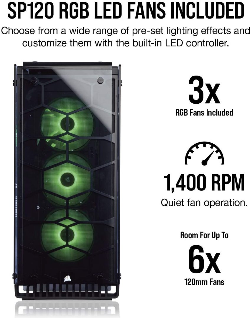 Alternative view of Corsair Crystal 570X RGB Mid-Tower Case, 3 RGB Fans, Tempered Glass - Black