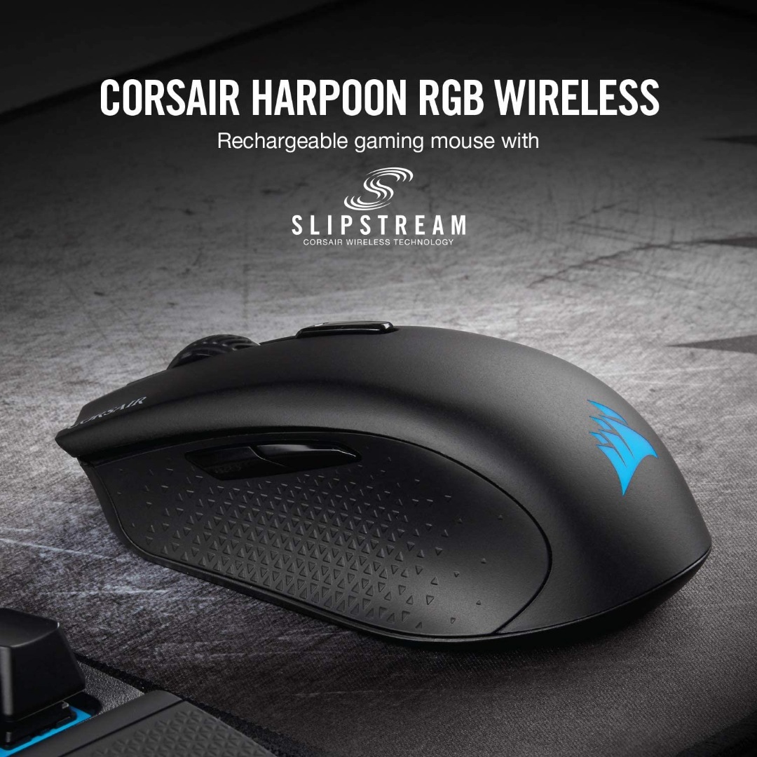 Alternative view of Corsair Harpoon RGB Wireless - Wireless Rechargeable Gaming Mouse with SLIPSTREAM Technology - 10,000 DPI Optical Sensor