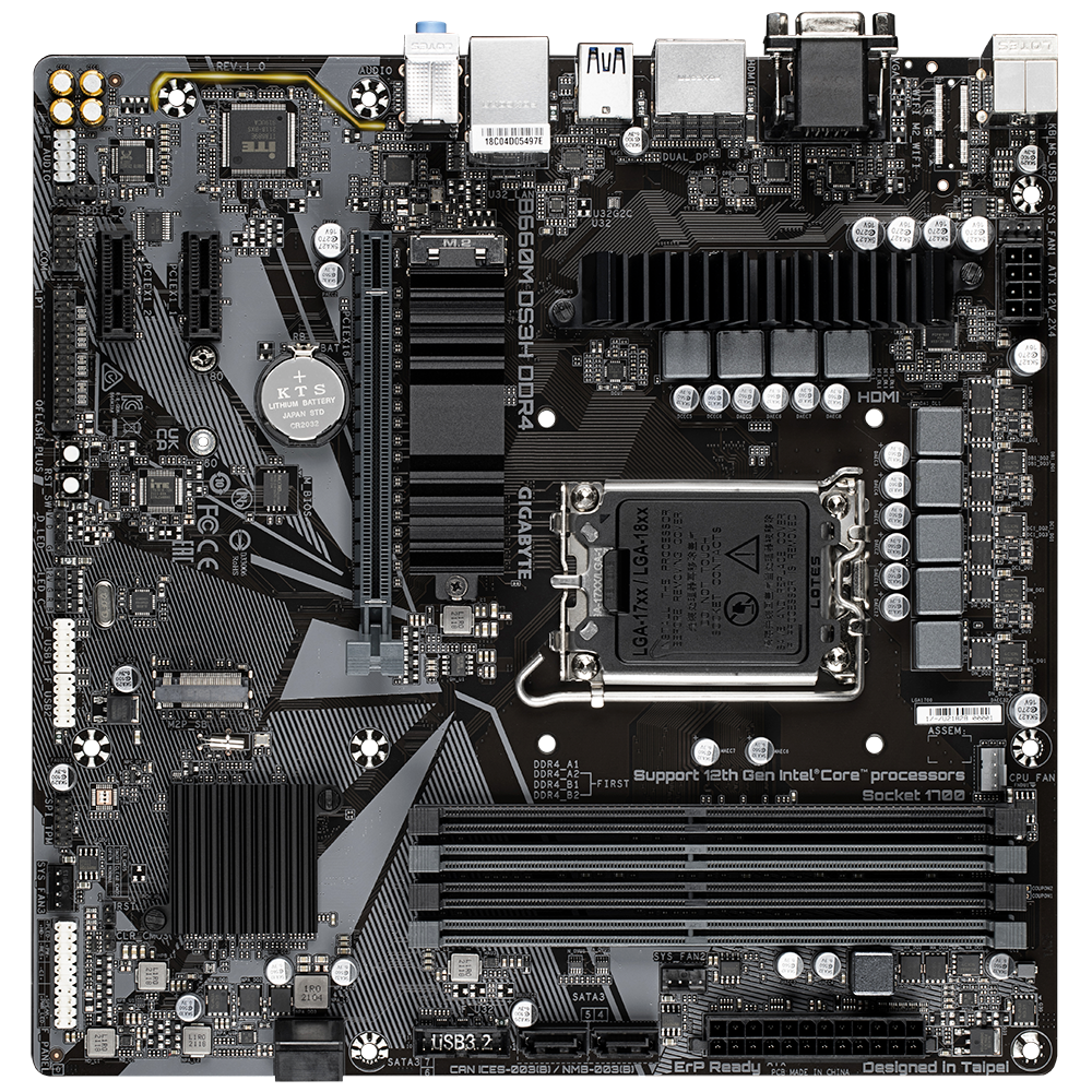 Alternative view of GIGABYTE B660M DS3H DDR4 B660 Intel LGA 1700 M-ATX Motherboard with DDR4, Dual M.2, PCIe 4.0, USB 3.2 Gen2 Type-C, 2.5GbE LAN