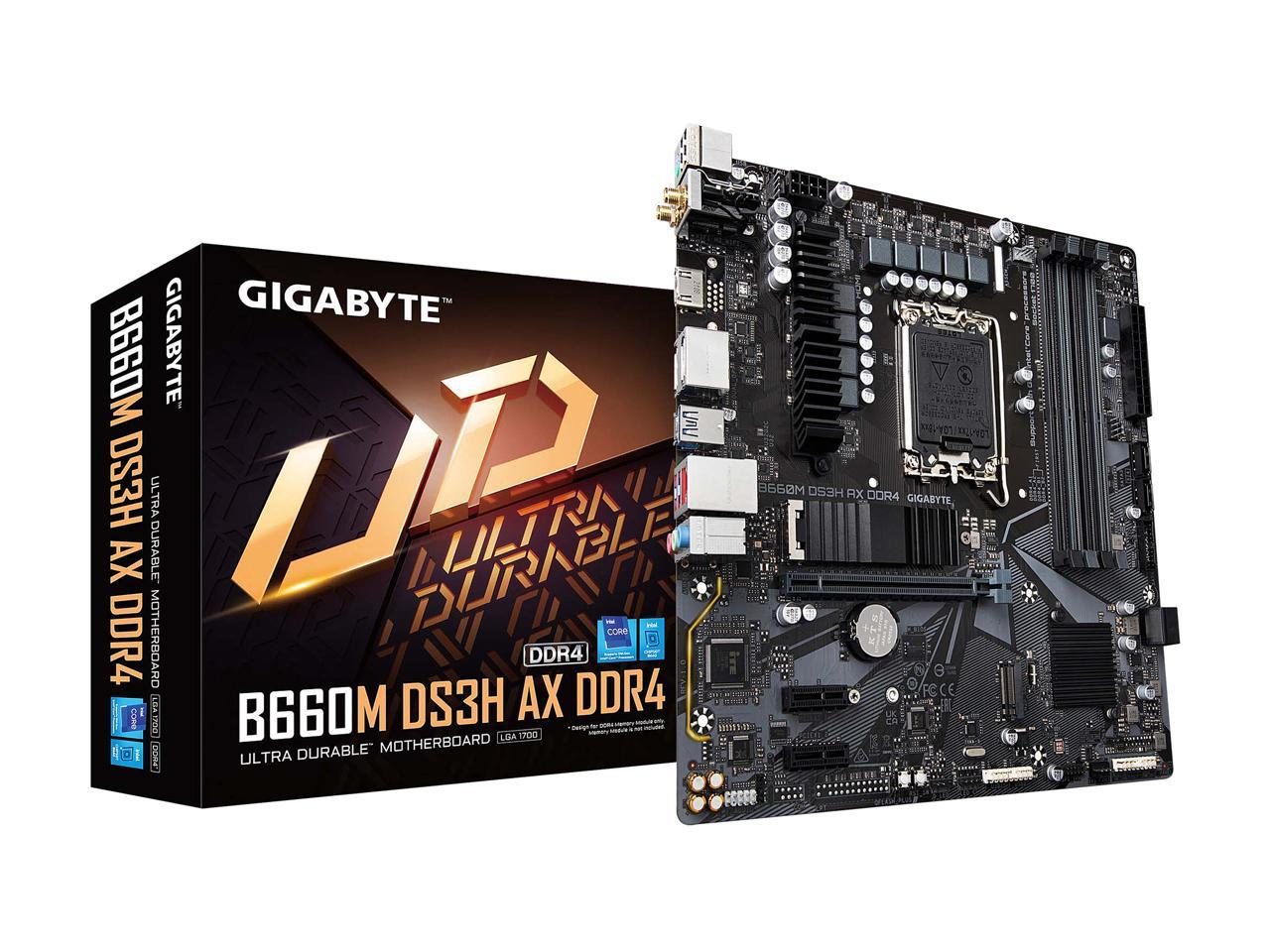 GIGABYTE B660M DS3H AX DDR4 B660 Intel LGA 1700 M-ATX Motherboard with DDR4, Dual M.2, PCIe 4.0, USB 3.2 Gen2 Type-C, 2.5GbE LAN
