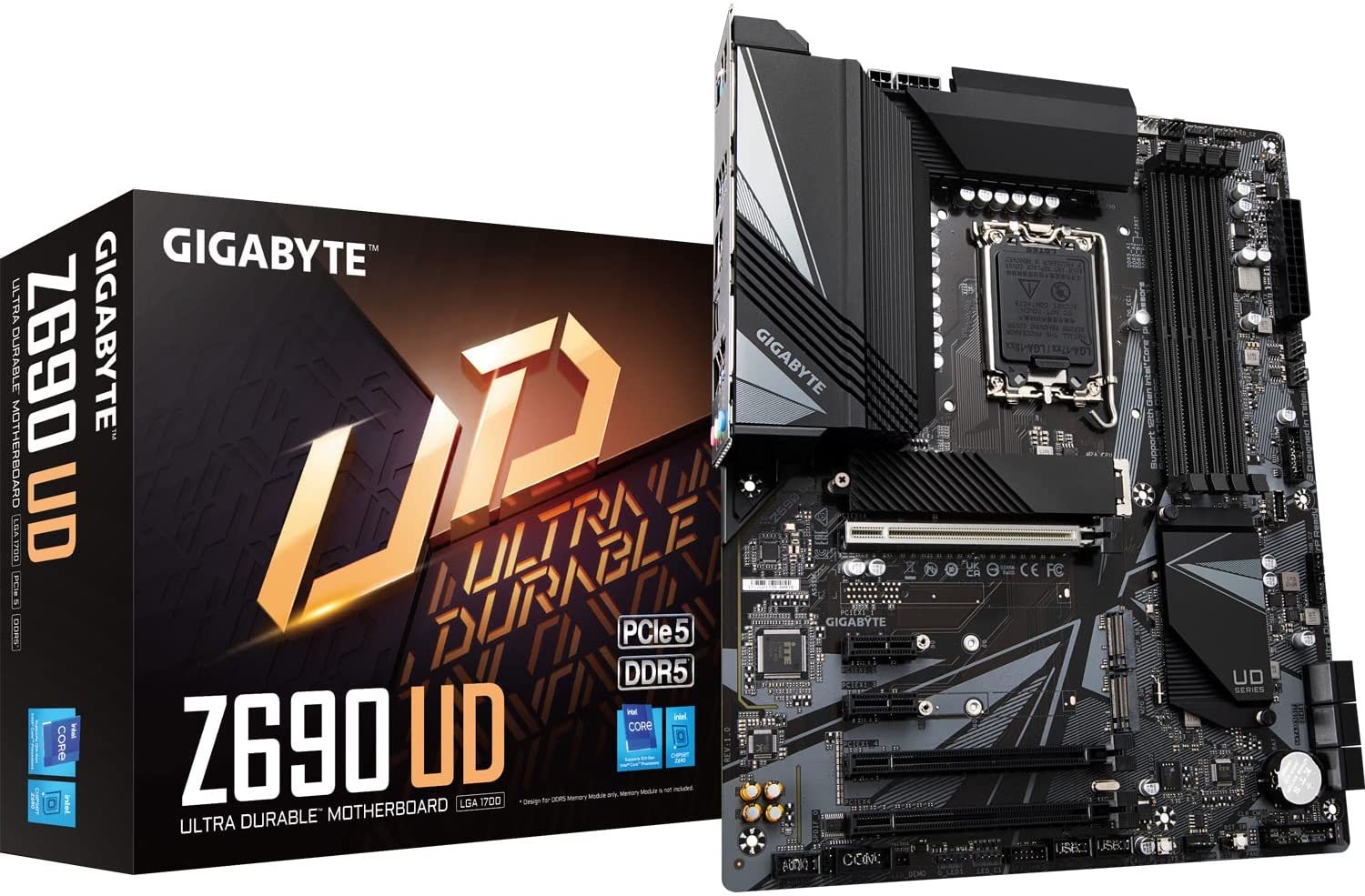 Gigabyte Z690 UD ATX Motherboard - Supports 12th Gen Intel Core Processors (LGA 1700), DDR5-6000MHz(OC) Memory, 2.5GbE LAN, 1x PCIe 5.0 x16 Slot, 3 x NVMe PCIe 4.0 x4 M.2 & USB 3.2 Gen 2x2 Type-C