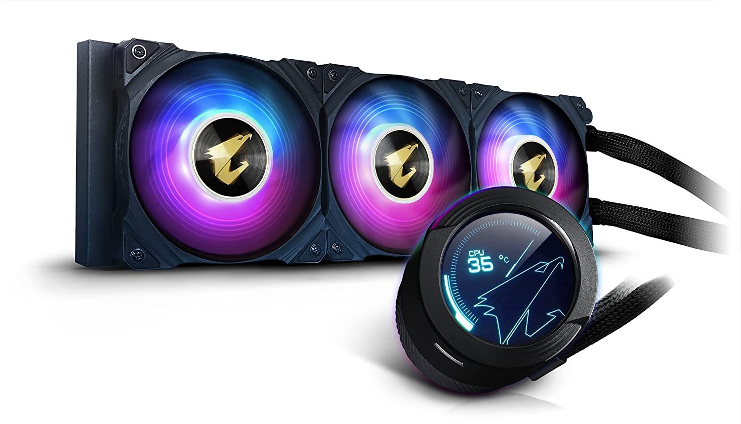 AORUS WATERFORCE X 360 AIO Liquid CPU Cooler, 360mm Radiator with 3X 120mm ARGB Fans, Adjustable Circular LCD Display with Micro SD Support and RGB Fusion 2.0, GP-AORUS WATERFORCE X 360