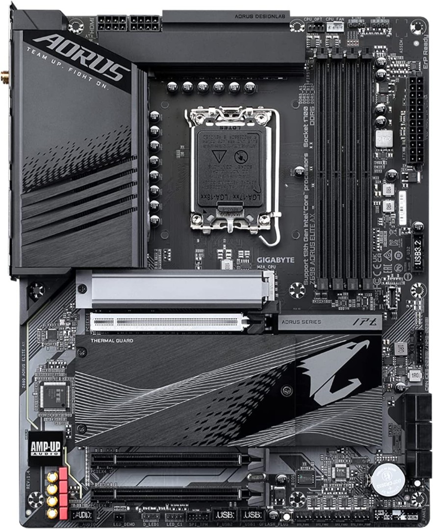 Alternative view of GIGABYTE Z690 AORUS Elite AX (LGA 1700/ Intel Z690/ ATX/ DDR5/ Quad M.2/ PCIe 5.0/ USB 3.2 Gen2X2 Type-C/WiFi 6/2.5GbE LAN)