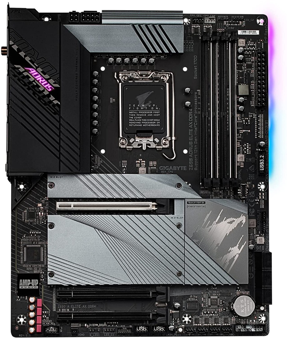 Alternative view of GIGABYTE Z690 AORUS Elite AX DDR4 (LGA 1700/ Intel Z690/ ATX/ DDR4/ Quad M.2/ PCIe 5.0/ USB 3.2 Gen2X2 Type-C/WiFi 6/2.5GbE LAN/Gaming Motherboard)
