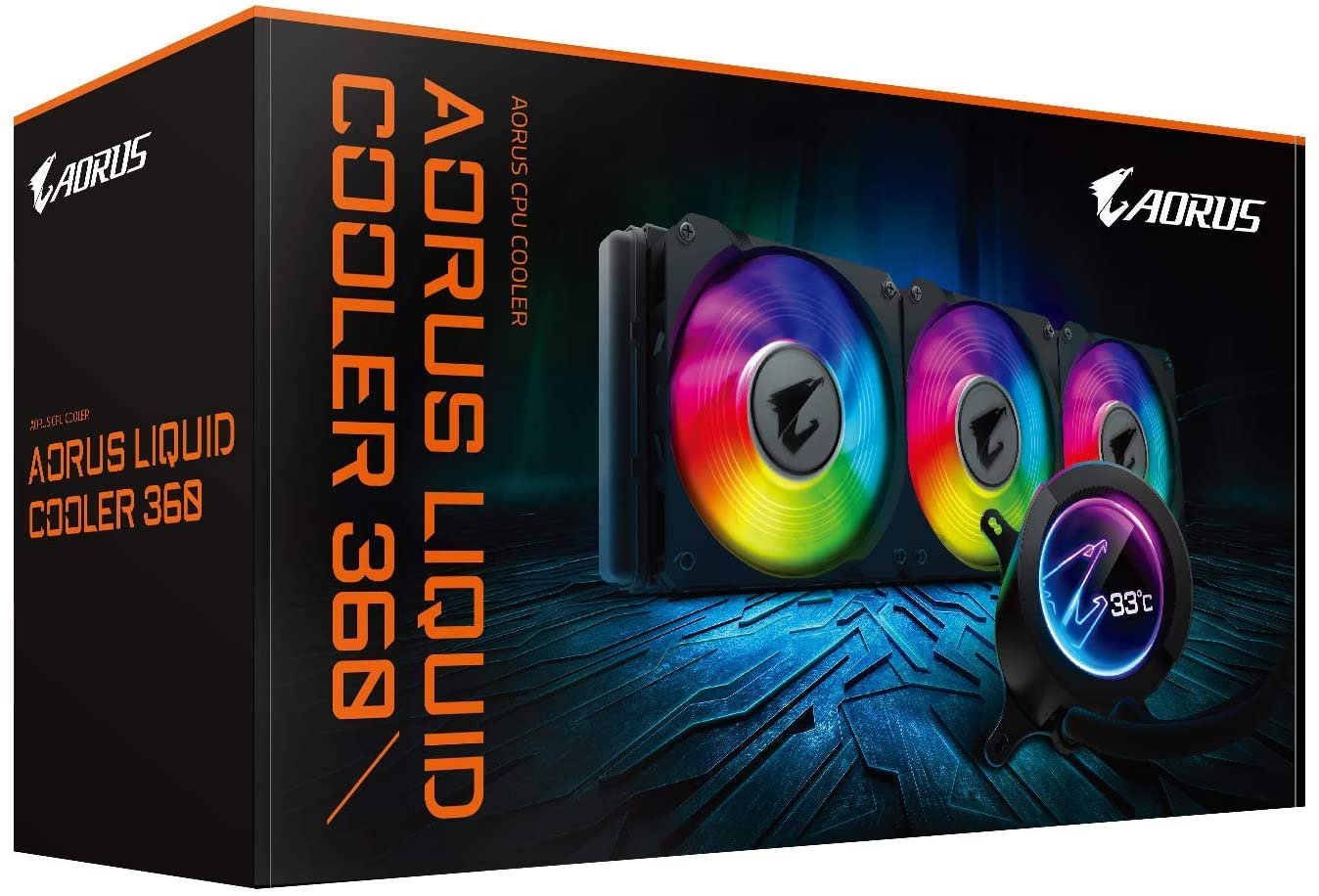 GIGABYTE AORUS RGB AIO Liquid Cooler 360, 360mm Radiator, Triple 120mm Windforce PWM Fans, Customizable Full Color LCD Display, Advanced RGB Lighting and Control, Intel 115X/2066, AMD AM4, TR4