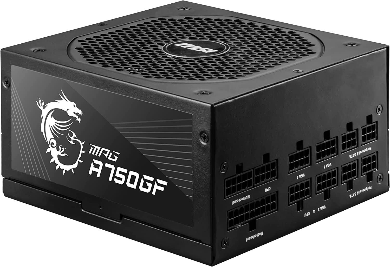 MSI MPG A750GF EU Plug PSU 750 W, 80 Plus Gold Certified, Fully Modular, 100% Japanese Capacitor, Flat Cables, ATX Power Supply Unit, EU Powercord, Black