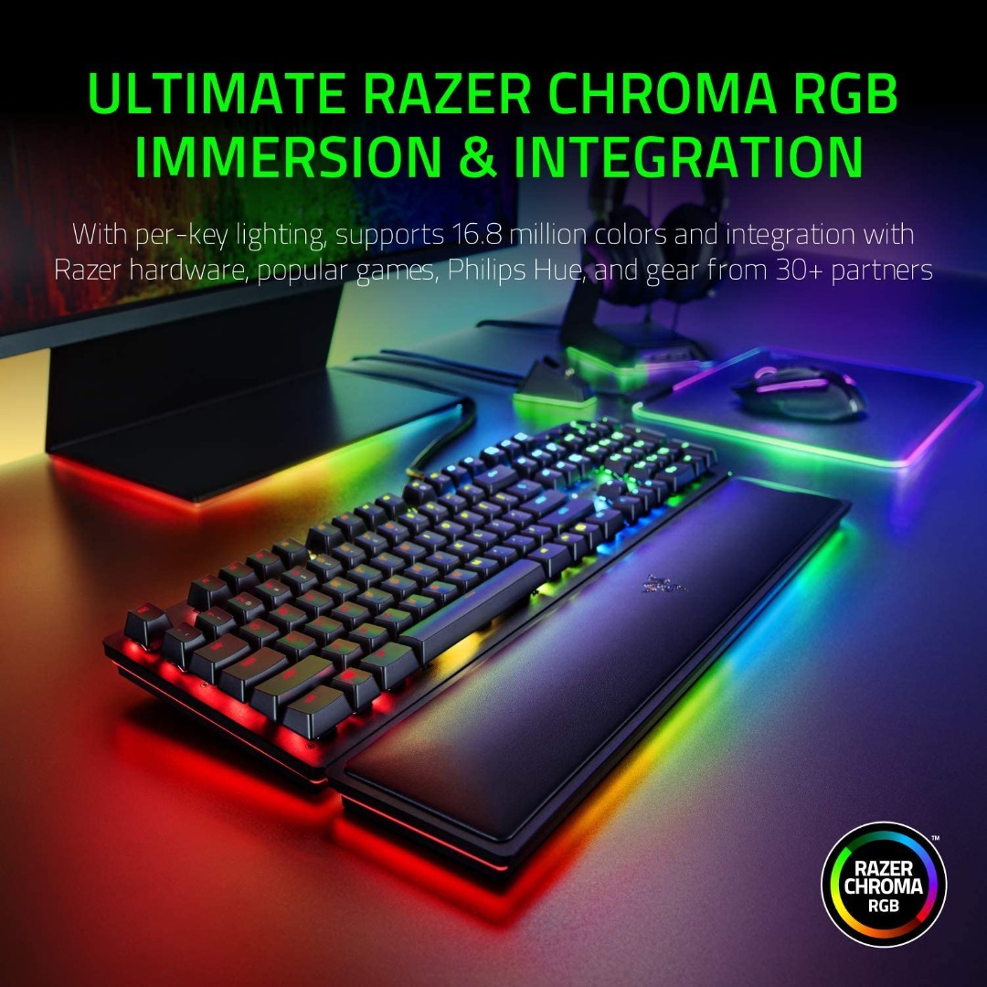 Alternative view of Razer Huntsman Elite Gaming Keyboard: Fastest Keyboard Switches Ever - Linear Optical Switches - Chroma RGB Lighting - Magnetic Plush Wrist Rest - Dedicated Media Keys & Dial - Classic Black