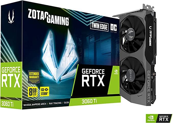 ZOTAC Gaming GeForce RTX™ 3060 Ti Twin Edge OC LHR 8GB GDDR6 256-bit 14 Gbps PCIE 4.0 Graphics Card, IceStorm 2.0 Advanced Cooling, Active Fan Control, Freeze Fan Stop
