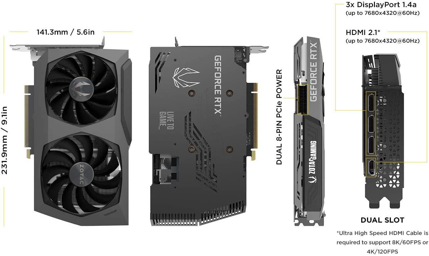 Alternative view of ZOTAC Gaming GeForce RTX™ 3060 Ti Twin Edge OC LHR 8GB GDDR6 256-bit 14 Gbps PCIE 4.0 Graphics Card, IceStorm 2.0 Advanced Cooling, Active Fan Control, Freeze Fan Stop